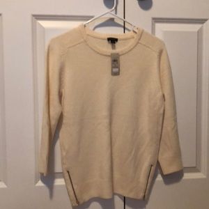 Cream merino wool sweater with zipper detail